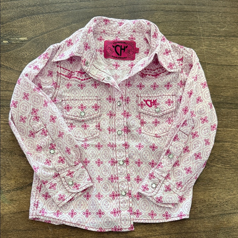 Cowgirl Hardware Girls' Pink Printed Button-Down Shirt